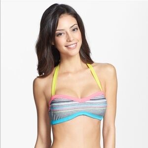 BCA Rebecca Virtue Color Block Stripe Bikini Halter Top NWT Size M